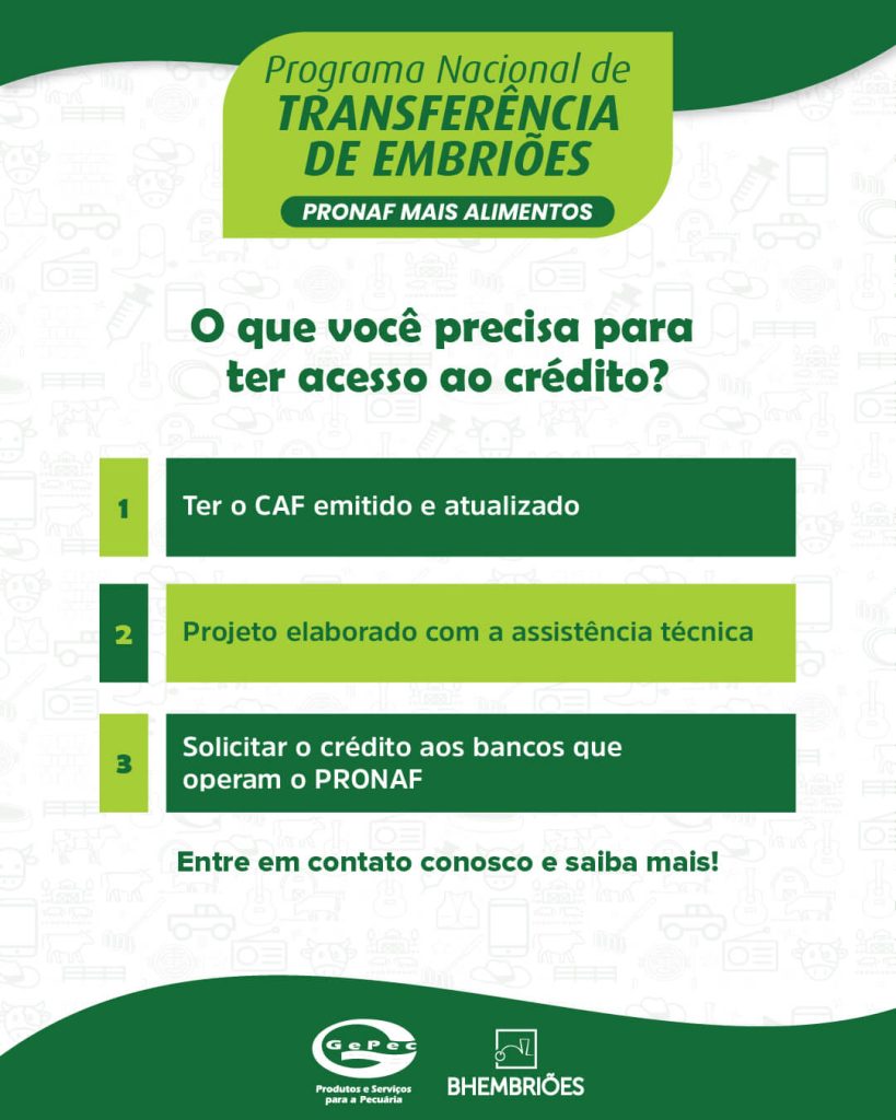 PRONAF, crédito e transferência de embriões.